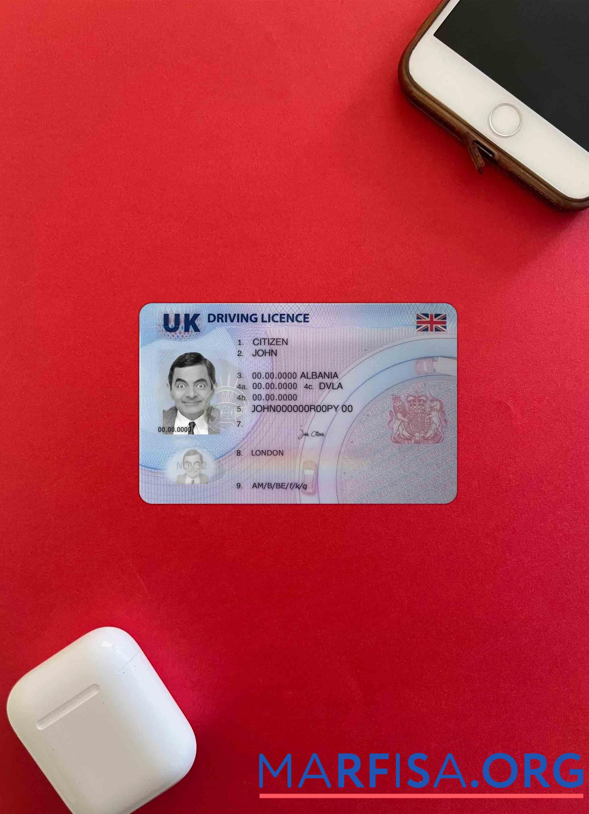 Printable United Kingdom driving license, (after 2021 December present) photolook download for verification